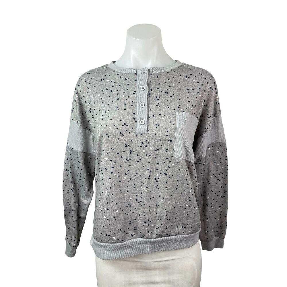 Splendid Gray Polka Dot Henley Knit Long Sleeve Pajama Sleepwear Top Size S